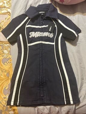 Fashion Nova Navy & White Zip-Front Girls' One-Piece